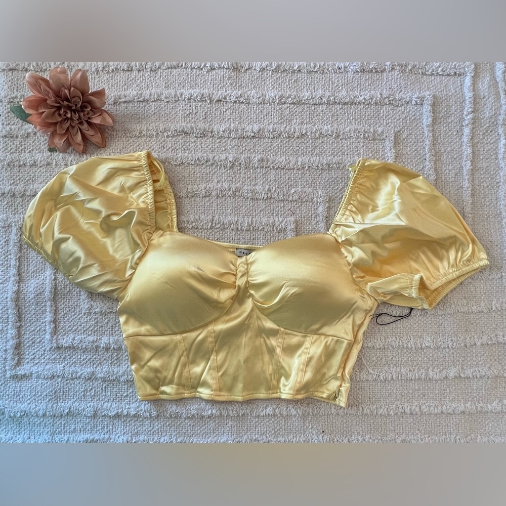 HAUTE MONDE Yellow Corset Satin Top- Size S
